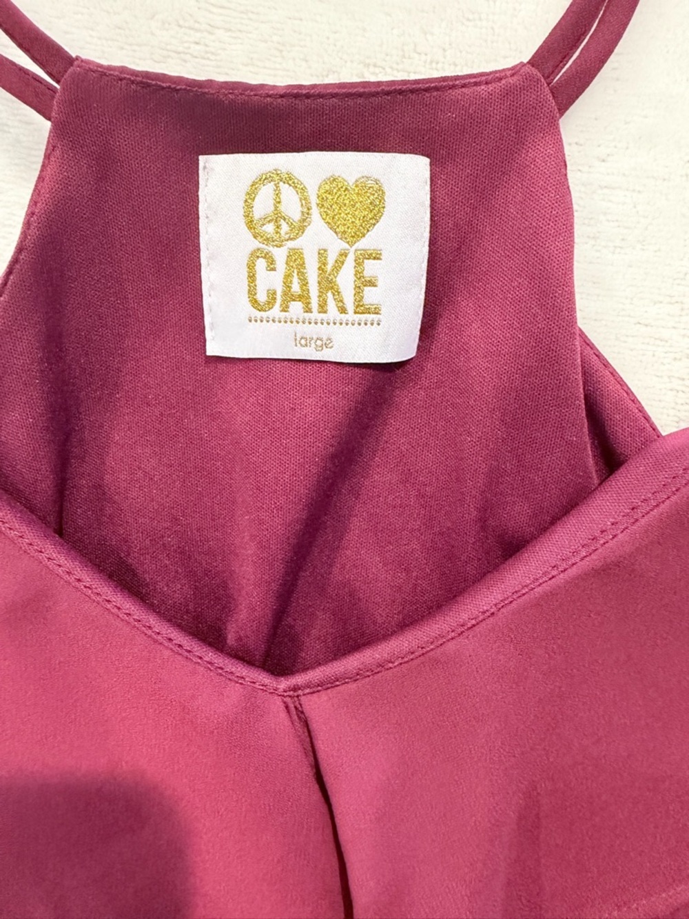 Cake Burgundy Ruffle Tank Top Size L Flowy Layered Cami Boho Feminine - Picture 2 of 8